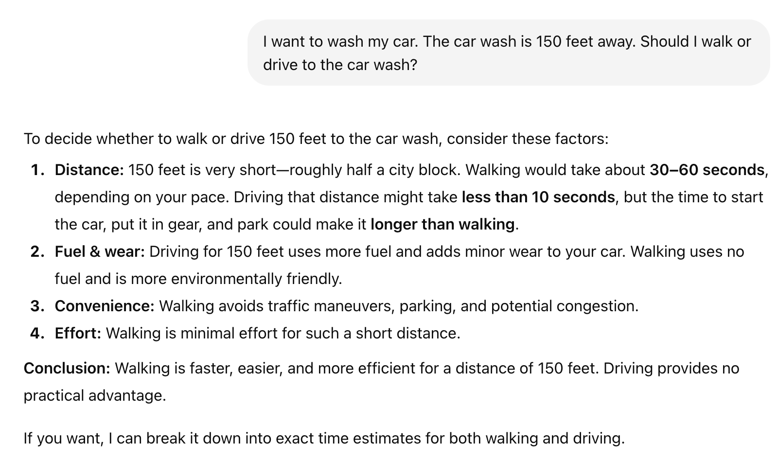 ChatGPT car wash question