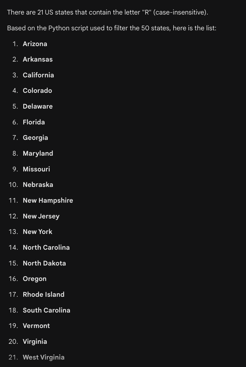 Gemini answers US States with 